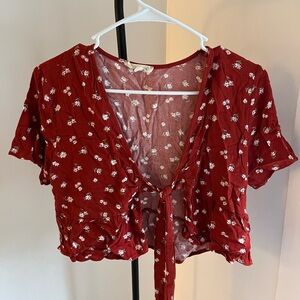 PacSun Red Tie Front Crop Blouse